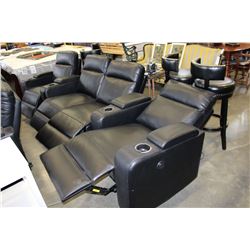 NEW 4 SEAT ELECTRIC RECLINING BLACK LEATHER THEATRE SOFA