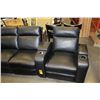 Image 3 : NEW 4 SEAT ELECTRIC RECLINING BLACK LEATHER THEATRE SOFA