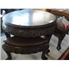 Image 2 : 5 PIECES OF CARVED WOOD TABLES AND STOOLS