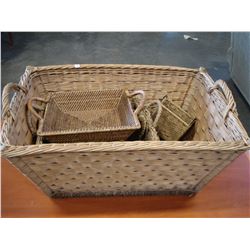 LARGE WICKER LAUNDRY BASKET AND OTHER BASKETS AND GUITAR