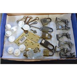 LOT OF PEWTER SOLDIERS LOCKS AND KEYS AND HARDWARE