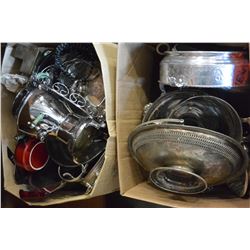 TWO BOXES OF SILVER PLATE AND METALWARE