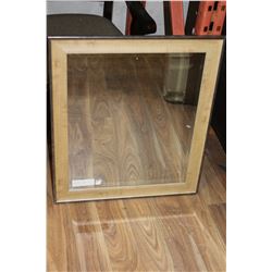 MODERN CHROME AND WOOD FRAMED BEVELLED WALL MIRROR