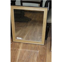 MODERN CHROME AND WOOD FRAMED BEVELLED WALL MIRROR