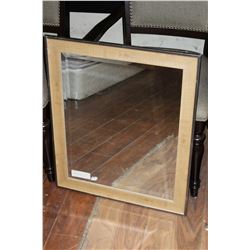 MODERN CHROME AND WOOD FRAMED BEVELLED WALL MIRROR
