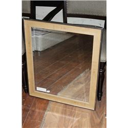 MODERN CHROME AND WOOD FRAMED BEVELLED WALL MIRROR