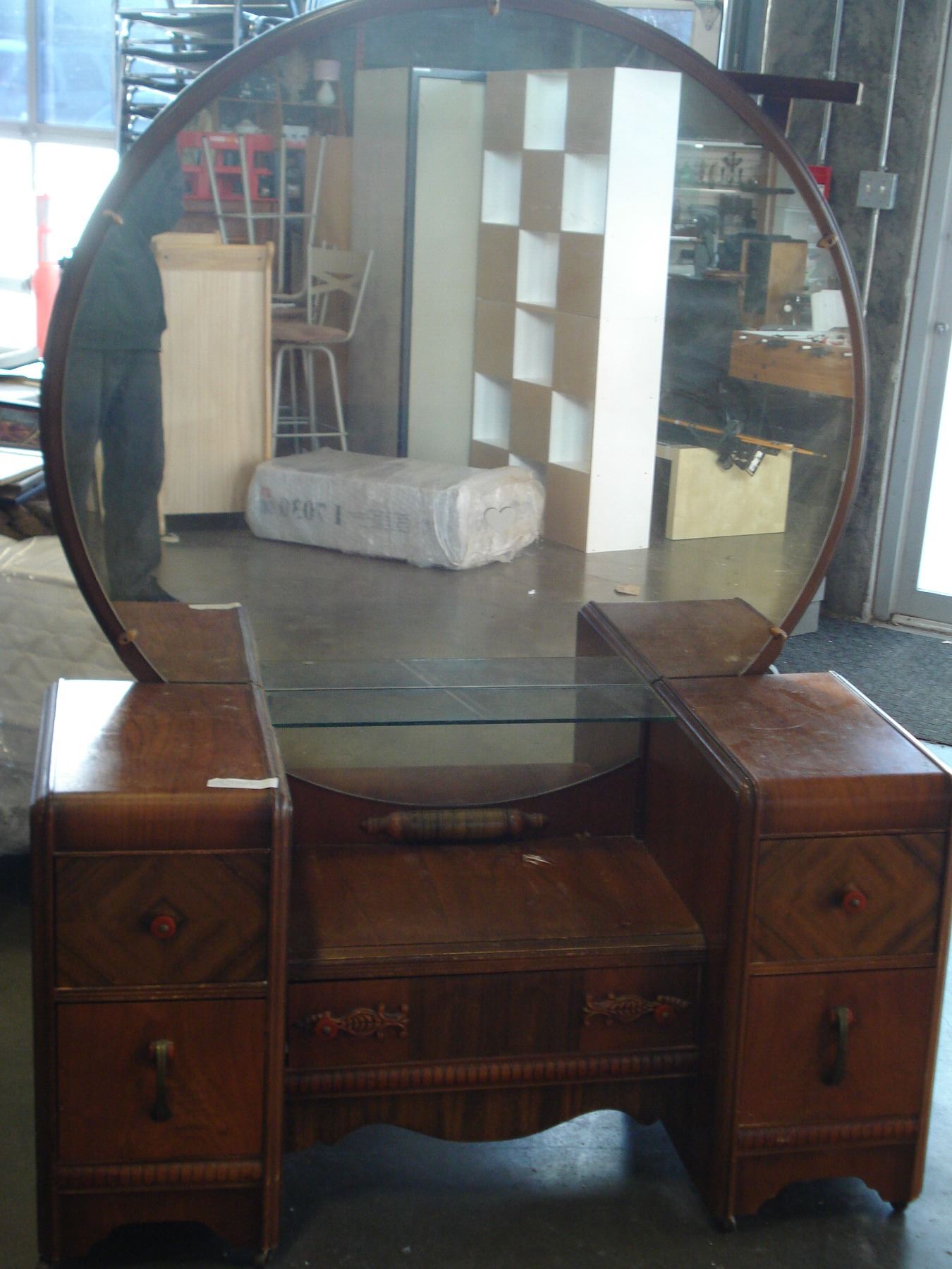 Vintage Waterfall Vanity Dresser With Mirror And Nightstand