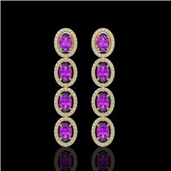5.56 CTW Amethyst & Diamond Halo Earrings 10K Yellow Gold - REF-103T3M - 40543
