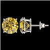 Image 2 : 4 CTW Certified Intense Yellow SI Diamond Solitaire Stud Earrings 10K White Gold - REF-930A2X - 3313