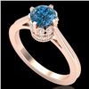 Image 1 : 1.14 CTW Fancy Intense Blue Diamond Solitaire Art Deco Ring 18K Rose Gold - REF-136M4H - 37342