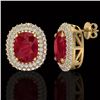 Image 2 : 6.30 CTW Ruby & Micro Pave VS/SI Diamond Halo Earrings 18K Yellow Gold - REF-160X9T - 20125