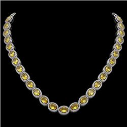 46.39 CTW Fancy Citrine & Diamond Halo Necklace 10K White Gold - REF-553K6W - 40595