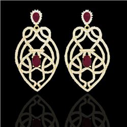 7 CTW Ruby & Micro VS/SI Diamond Heart Earrings Designer Solitaire 14K Yellow Gold - REF-381T8M - 21