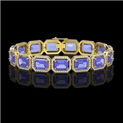 36.37 CTW Tanzanite & Diamond Halo Bracelet 10K Yellow Gold - REF-776N4Y - 41533