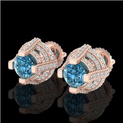 2.75 CTW Fancy Intense Blue Diamond Micro Pave Stud Earrings 18K Rose Gold - REF-236M4H - 37629