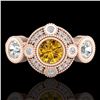 Image 2 : 1.51 CTW Intense Fancy Yellow Diamond Art Deco 3 Stone Ring 18K Rose Gold - REF-218F2N - 37715