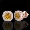 Image 2 : 1.69 CTW Intense Fancy Yellow Diamond Art Deco Stud Earrings 18K Rose Gold - REF-254X5T - 37995