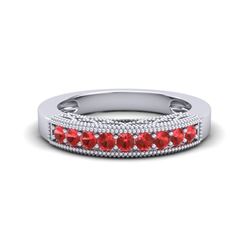 0.50 CTW Red Sapphire Band Love Me Art Deco Ring 10K White Gold - REF-17H6A - 20813
