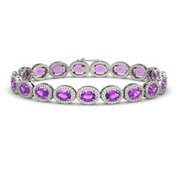 13.11 CTW Amethyst & Diamond Halo Bracelet 10K White Gold - REF-229W3F - 40490