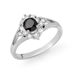 0.85 CTW VS Certified Black & White Diamond Ring 18K White Gold - REF-56W9F - 11839