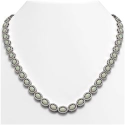 21.21 CTW Opal & Diamond Halo Necklace 10K White Gold - REF-555A3X - 40415