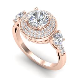 2.05 CTW VS/SI Diamond Solitaire Art Deco 3 Stone Ring 18K Rose Gold - REF-490X9T - 37263