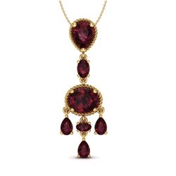 8 CTW Garnet Necklace Designer Vintage 10K Yellow Gold - REF-34Y4K - 20403
