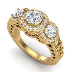 2.16 CTW VS/SI Diamond Solitaire Art Deco 3 Stone Ring 18K Yellow Gold - REF-361F8N - 36970