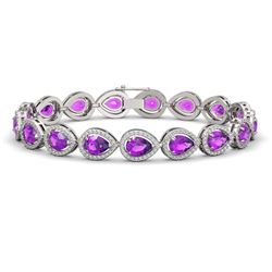 16.76 CTW Amethyst & Diamond Halo Bracelet 10K White Gold - REF-274K4W - 41129