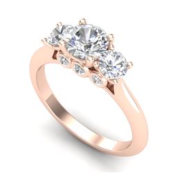 1.5 CTW VS/SI Diamond Solitaire Art Deco 3 Stone Ring 18K Rose Gold - REF-236M4H - 37314