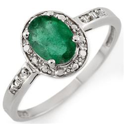 0.85 CTW Emerald & Diamond Ring 10K White Gold - REF-15K5W - 10414