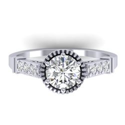 1.22 CTW Certified VS/SI Diamond Solitaire Art Deco Ring 14K White Gold - REF-347H8A - 30534