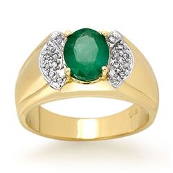 2.15 CTW Emerald & Diamond Men's Ring 10K Yellow Gold - REF-61A8X - 13476