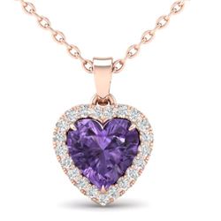 1 CTW Amethyst & Micro VS/SI Diamond Heart Necklace Heart Halo 14K Rose Gold - REF-28W4F - 21332