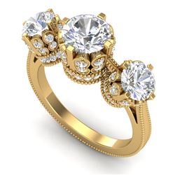 3.06 CTW VS/SI Diamond Solitaire Art Deco 3 Stone Ring 18K Yellow Gold - REF-576N4Y - 36850