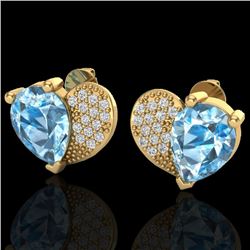2.50 CTW Sky Blue Topaz & Micro Pave VS/SI Diamond Earrings 10K Yellow Gold - REF-30A2X - 20068