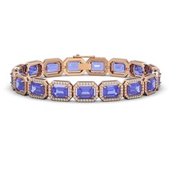 25.36 CTW Tanzanite & Diamond Halo Bracelet 10K Rose Gold - REF-606Y8K - 41388