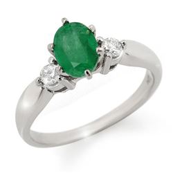 1.20 CTW Emerald & Diamond Ring 14K White Gold - REF-43H6A - 11775