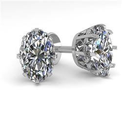 1.0 CTW VS/SI Oval Cut Diamond Stud Solitaire Earrings 18K White Gold - REF-178X2T - 35670