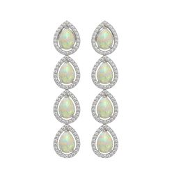 6.2 CTW Opal & Diamond Halo Earrings 10K White Gold - REF-148M9H - 41153