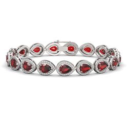 17.44 CTW Garnet & Diamond Halo Bracelet 10K White Gold - REF-272M2H - 41135