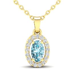 0.40 CTW Sky Blue Topaz & Micro Pave VS/SI Diamond Necklace Halo 18K Yellow Gold - REF-25W5F - 21315