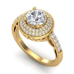 1.7 CTW VS/SI Diamond Solitaire Art Deco Ring 18K Yellow Gold - REF-436T4M - 37255