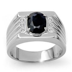 3.76 CTW Blue Sapphire & Diamond Men's Ring 10K White Gold - REF-73M8H - 13515