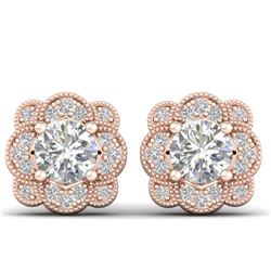 1.5 CTW Certified VS/SI Diamond Art Deco Stud Earrings 14K Rose Gold - REF-196A2X - 30514