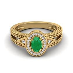 0.83 CTW Emerald & VS/SI Diamond Solitaire Halo Fashion Ring 10K Yellow Gold - REF-25Y8K - 20837