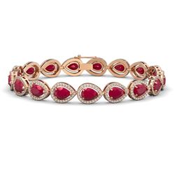21.69 CTW Ruby & Diamond Halo Bracelet 10K Rose Gold - REF-315K5W - 41094