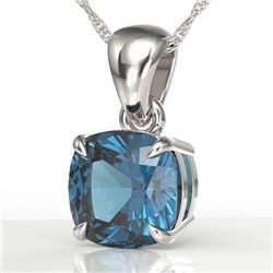 1.50 CTW Cushion Cut London Blue Topaz Designer Necklace 18K White Gold - REF-25K5W - 21949