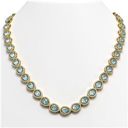 33.35 CTW Aquamarine & Diamond Halo Necklace 10K Yellow Gold - REF-738X2T - 41068