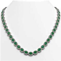 34.11 CTW Emerald & Diamond Halo Necklace 10K White Gold - REF-562Y9K - 40400